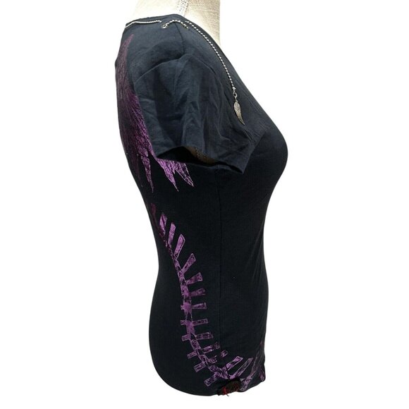 Kishi Cosmos Black Graphic Tee With Purple Angel Wing Design M - Picture 2 of 6
